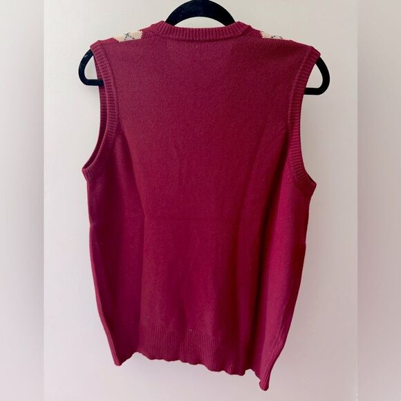Vintage Cottagecore 100% CASHMERE Burgundy Navy & Ivory Argyle Vest 39" Chest - Picture 2 of 4